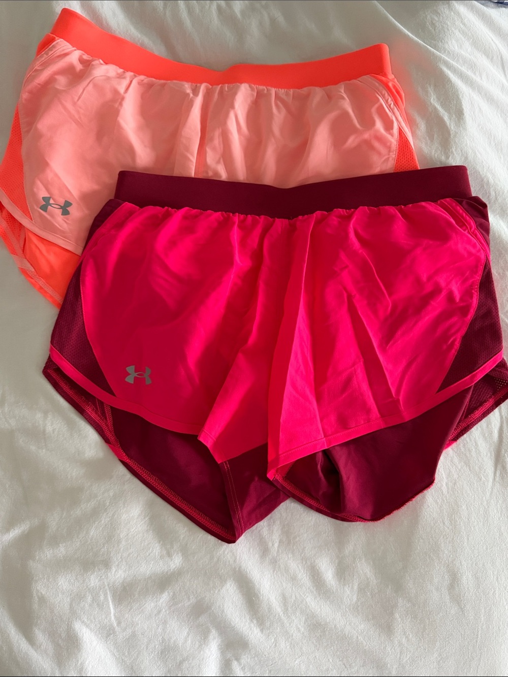 Under Armour Women’s Pink and Coral Athletic Running Shorts Duo